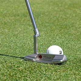 golf iron, putter, and ball